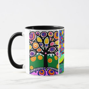 Colourful Trees   Folk Art   Whimsical AI Art Mug