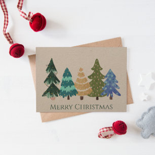 Colourful Trees Kraft Paper Christmas Card