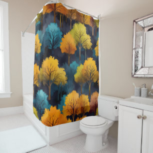 Colourful Trees - Leaf Pattern Shower Curtain Set