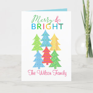 Colourful Trees Merry & Bright Christmas Card