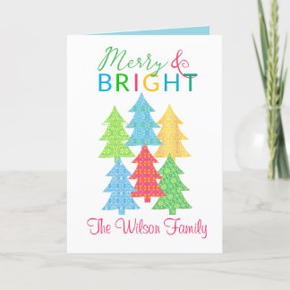 Colourful Trees Merry & Bright Christmas Card