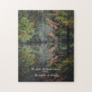 Colourful trees reflecting upon the calm water jigsaw puzzle
