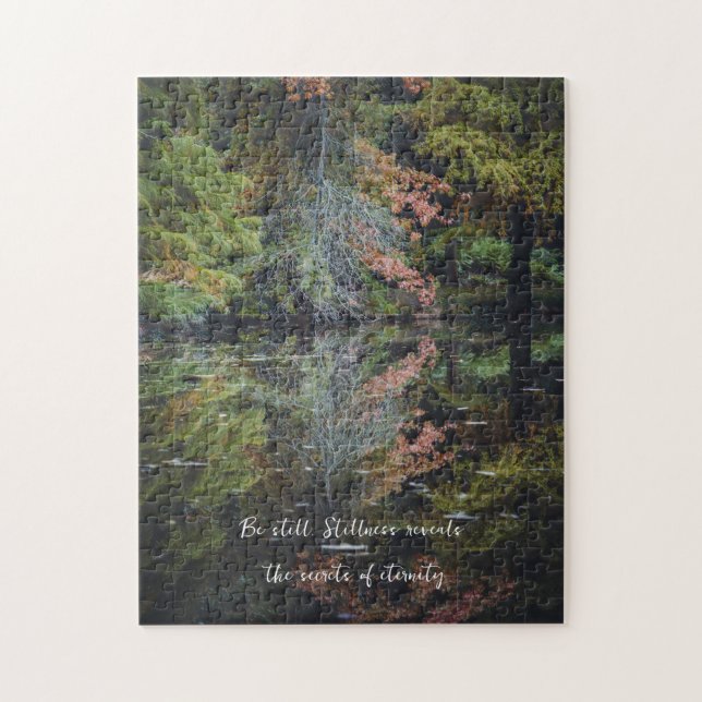 Colourful trees reflecting upon the calm water jigsaw puzzle (Vertical)
