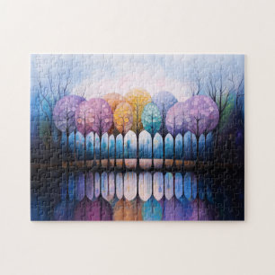 Colourful Trees Tranquil Water Reflection Jigsaw Puzzle