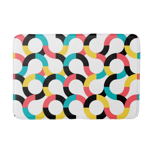 Colourful, trendy, cheerful, fun modern geometric bath mat (Front)