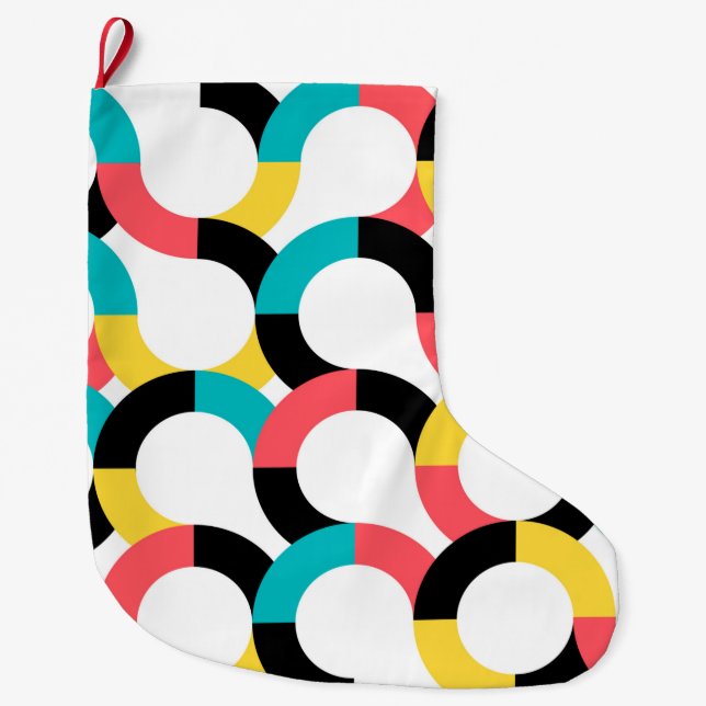Colourful, trendy, cheerful, fun modern geometric large christmas stocking (Front)