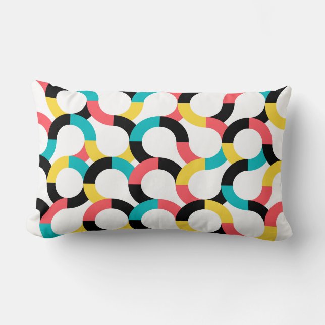 Colourful, trendy, cheerful, fun modern geometric lumbar cushion (Front)