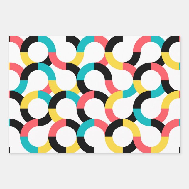 Colourful, trendy, cheerful, fun modern geometric wrapping paper sheet (Front)