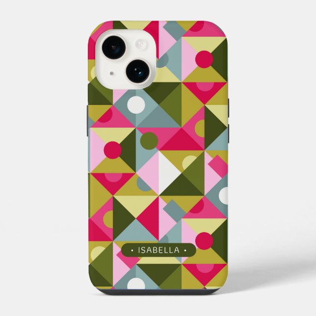 Colourful Trendy Modern Girly Pattern Custom Name iPhone Case (Back)