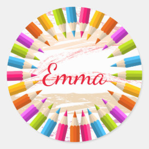 Colourful Trendy Personalised Pencils Classic Round Sticker