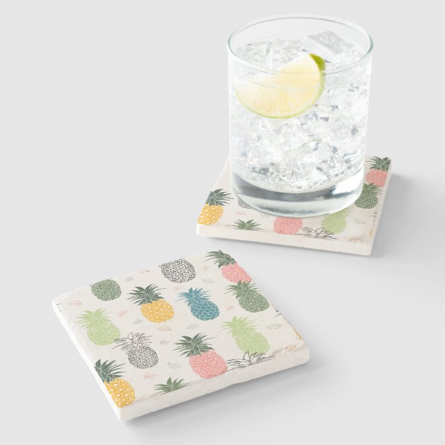 Colourful Trendy Pineapples Stone Coaster (Side)