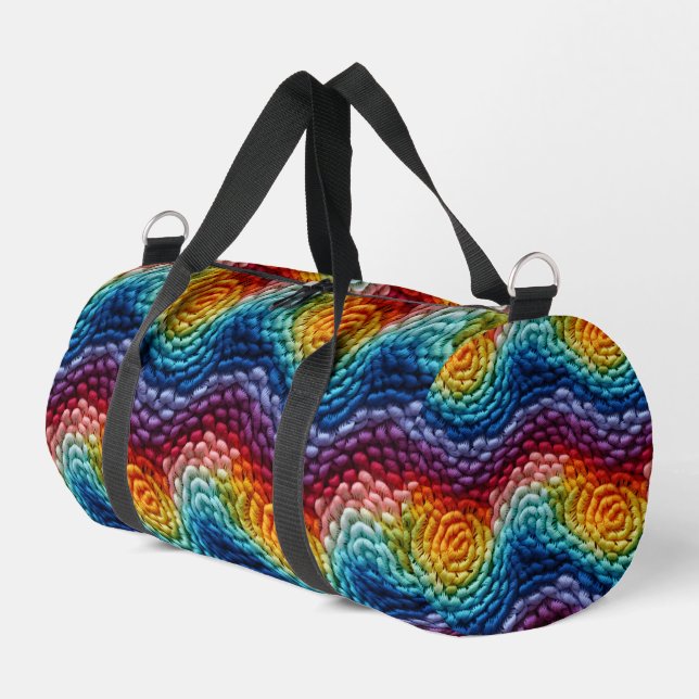 Colourful Trendy Rainbow Knitted Pattern Duffle Bag (Left Corner)