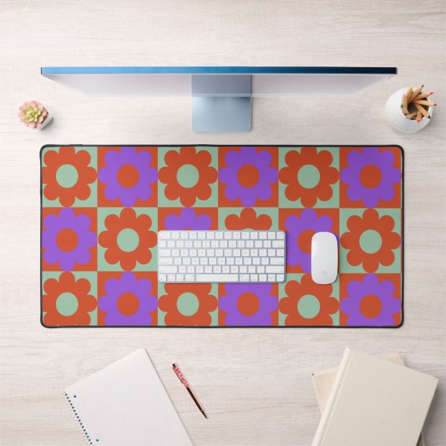 Colourful Trendy Retro flower Purple,Green,Red Desk Mat (Office 1)