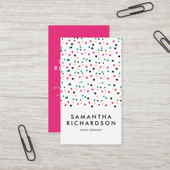 Colourful Triangle Confetti Pattern Business Card (Front/Back In Situ)