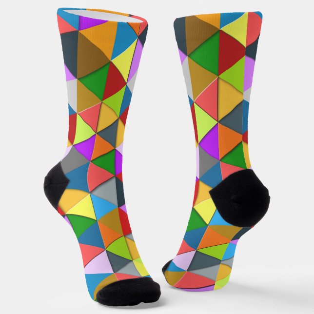 Colourful triangle galore geometric pattern socks (Angled)