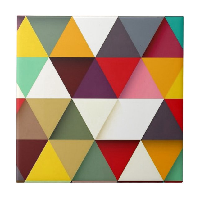 Colourful triangle mash-up ceramic tile (Front)