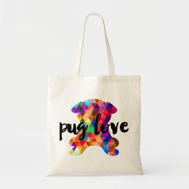 Colourful Triangle Pattern Pug Silhouette Tote Bag (Front)