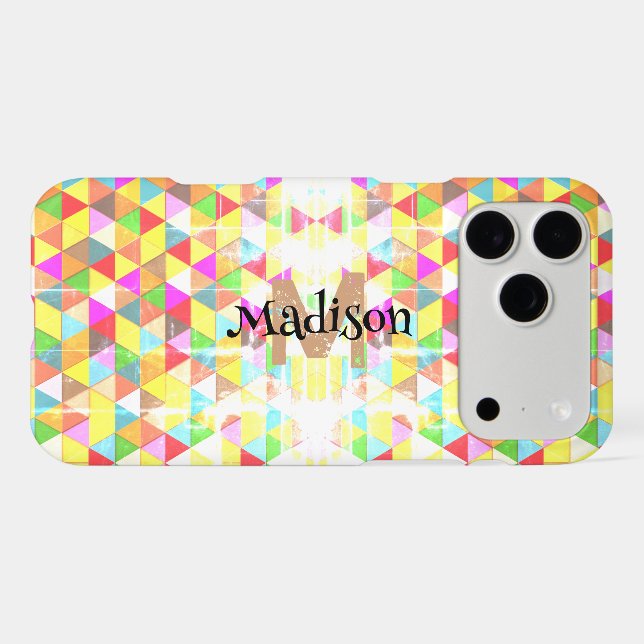 Colourful triangle retro geometry pattern Monogram (Back Horizontal)