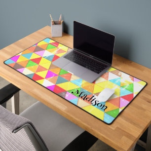 Colourful triangle retro geometry pattern Monogram Desk Mat