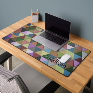 Colourful triangle retro geometry pattern Monogram Desk Mat