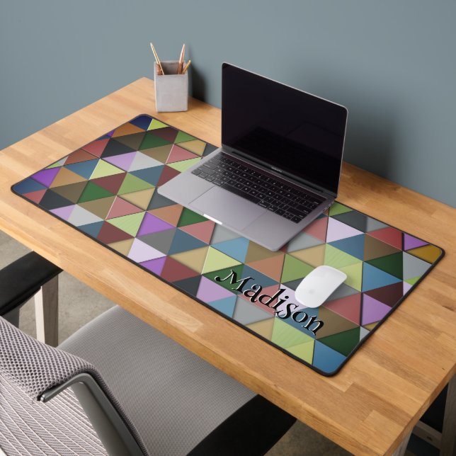 Colourful triangle retro geometry pattern Monogram Desk Mat (Office 2)