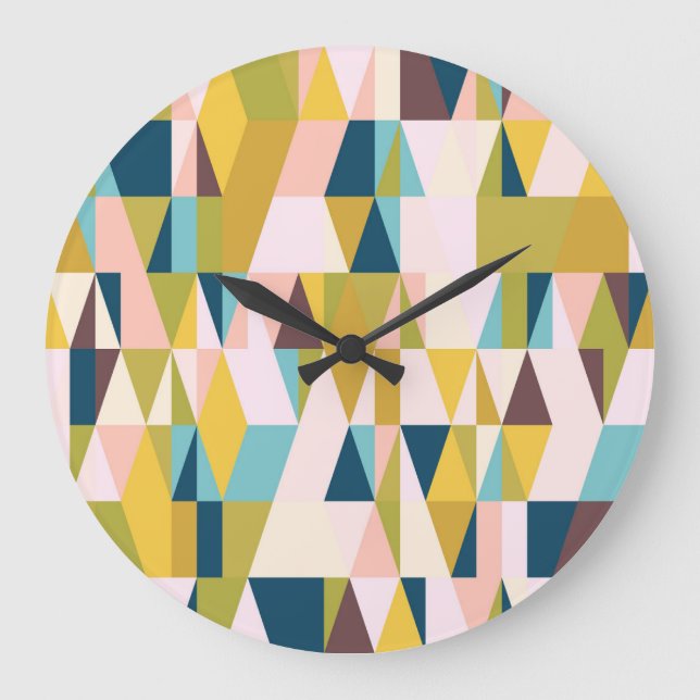 Colourful triangle tiles, vintage background. large clock (Front)