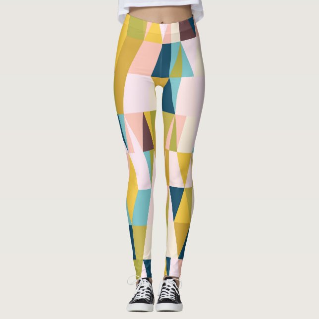 Colourful triangle tiles, vintage background. leggings (Front)
