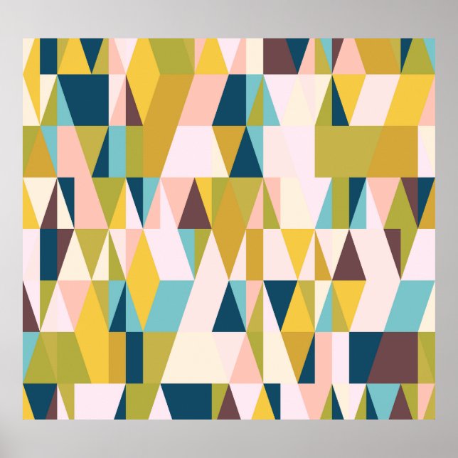 Colourful triangle tiles, vintage background. poster (Front)