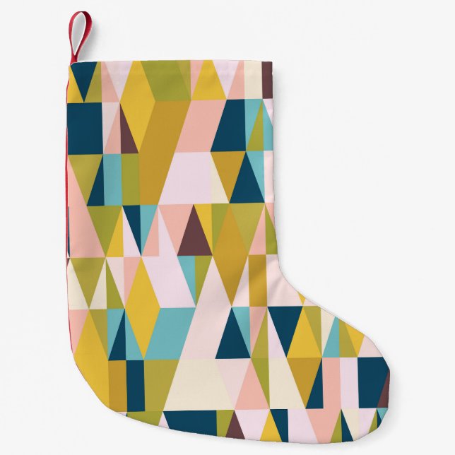 Colourful triangle tiles, vintage background. small christmas stocking (Front)