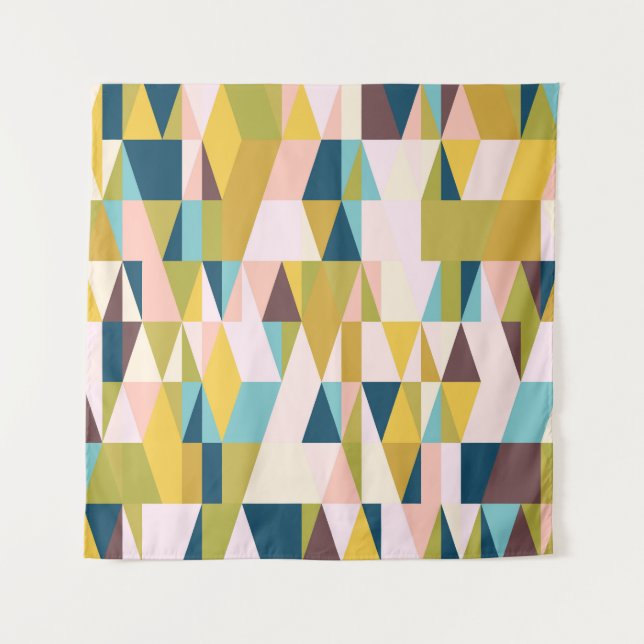 Colourful triangle tiles, vintage background. tapestry (Front)
