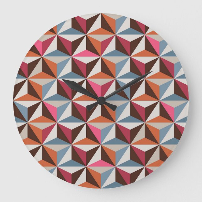 Colourful Triangle Tiles: Vintage Mosaic Large Clock (Front)