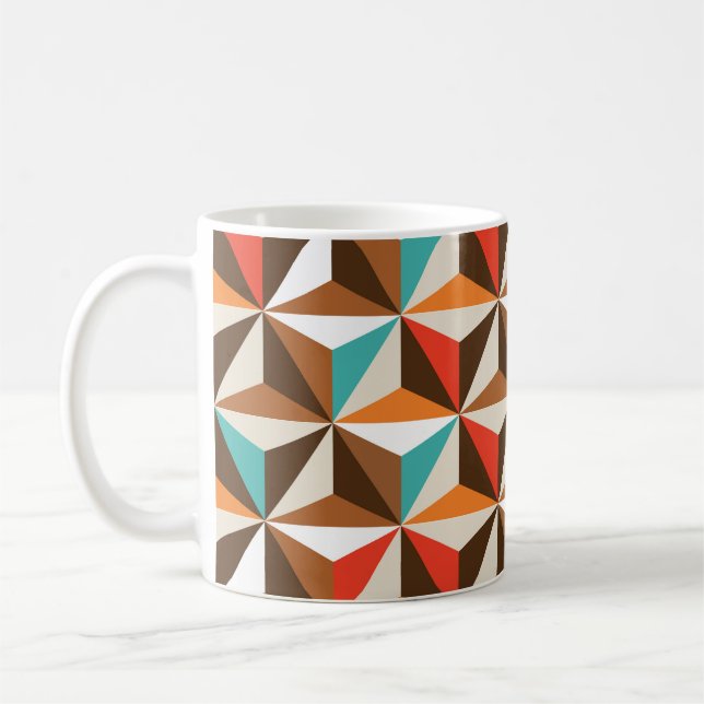 Colourful Triangle Tiles Vintage Pattern Coffee Mug (Left)