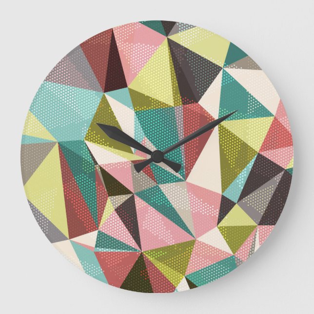 Colourful Triangles, Abstract Geometric Shapes. Large Clock (Front)