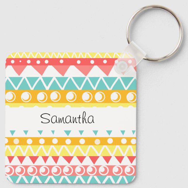 Colourful Triangles And Circles Key Ring (Back)