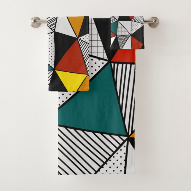 colourful triangles geometric pattern bath towel set (Insitu)
