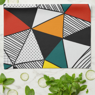 colourful triangles geometric pattern tea towel