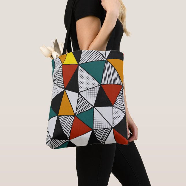 colourful triangles geometric pattern tote bag (Close Up)