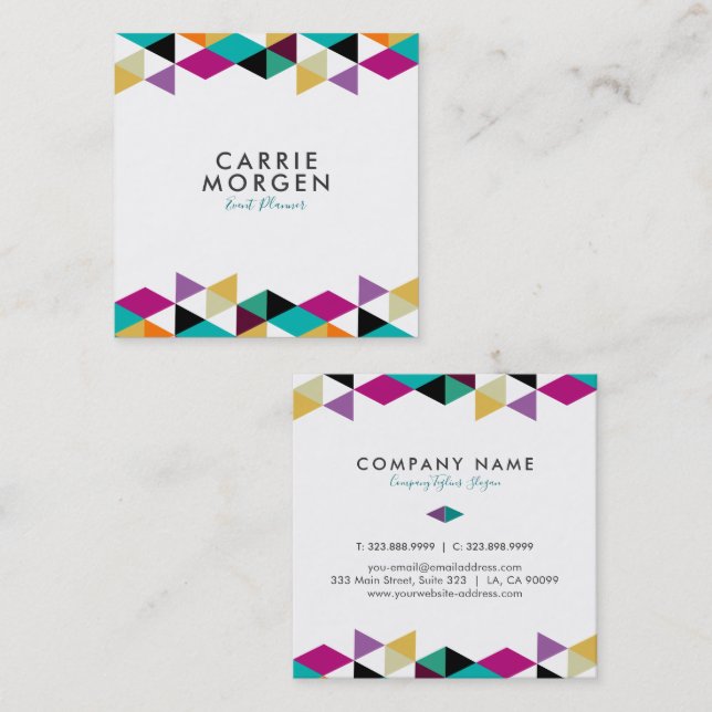 Colourful Triangles Modern Geometric Design Square Business Card (Front/Back)