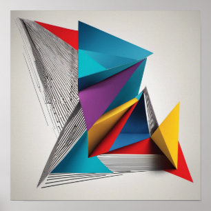  Colourful triangles on a white background Poster