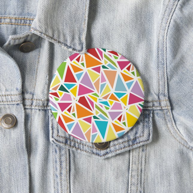 Colourful triangles pattern 10 cm round badge (In Situ)