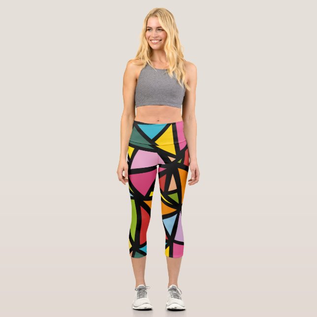 Colourful triangles pattern 3 capri leggings (Front)