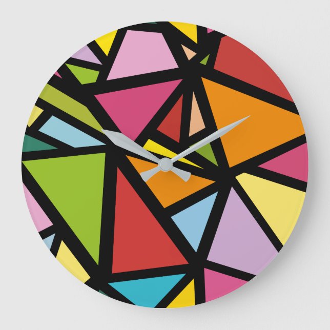 Colourful triangles pattern 3 large clock (Front)