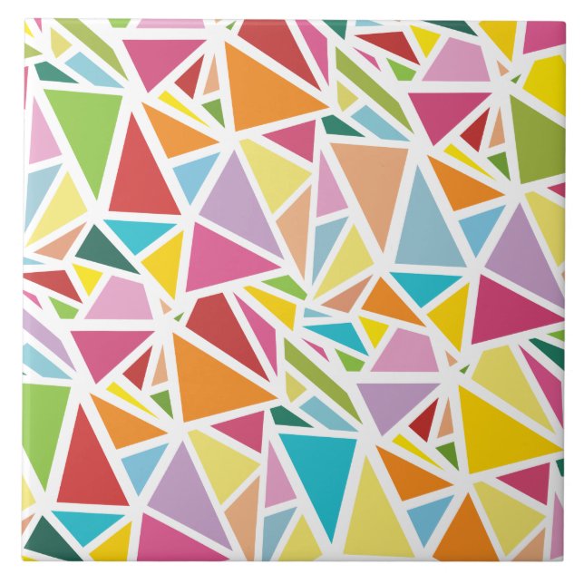 Colourful triangles pattern ceramic tile (Front)