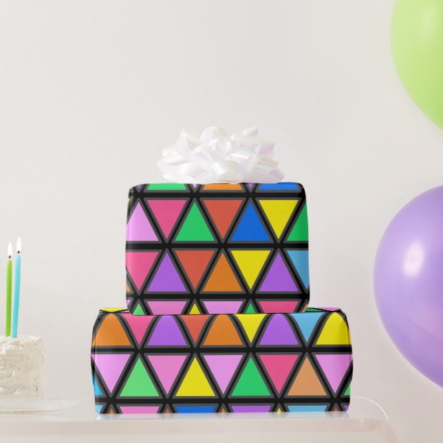 Colourful Triangles - Vibrant Game Themed Pattern Wrapping Paper (Party Gifts)