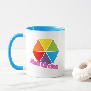 Colourful Triangles with Pink Circles Text Mug