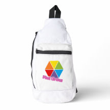Colourful Triangles with Pink Circles Text
