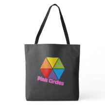 Colourful Triangles with Pink Circles Text