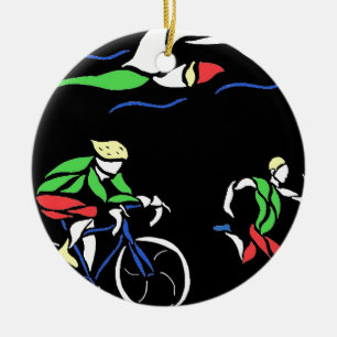 Colourful Triathlon Design Ceramic Tree Decoration
