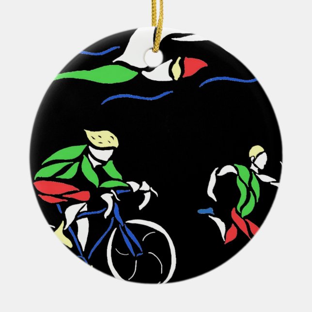 Colourful Triathlon Design Ceramic Tree Decoration (Front)