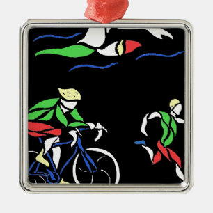 Colourful Triathlon Design Metal Tree Decoration